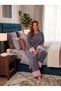 New Season Women's Velvet Crew Neck Plush Detailed Special Design Long Sleeve Plus Size (Oversize) Pajama Set