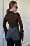 Window Cutout Tie Detail Long Sleeve Blouse - Brown - 2