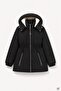 Black Girl's Inflatable Coat with Drawstring Waist, Plush Fur Inside and Removable Hood 24889 - 5