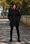 Black Girl's Inflatable Coat with Drawstring Waist, Plush Fur Inside and Removable Hood 24889 - 3