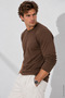 Men's Crew Neck Brown Body 100% Cotton Long Sleeve T-Shirt - 3