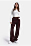 Women's Burgundy W6-35 Flare Fit Slim Ribbed Flexible Velvet Fabric Trousers - 6