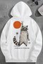 Unisex 3 Thread Cotton White Raccoon Print Loose Fit Sweatshirt Hoodie