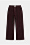 Women's Burgundy W6-35 Flare Fit Slim Ribbed Flexible Velvet Fabric Trousers - 8