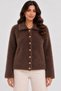 Women's Shirt Collar 7 Heart Gold Buttoned Long Furry Embroidered Knitwear Jacket - 5