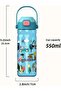 Button Straw Water Bottle 550 ml Boys Blue Leakproof School Kids 18 oz Automatic Drinking Bottle Toddlers Press On Refillable BPA free (Vehicles) - 3