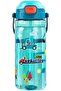 Button Straw Water Bottle 550 ml Boys Blue Leakproof School Kids 18 oz Automatic Drinking Bottle Toddlers Press On Refillable BPA free (Vehicles)