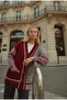 Women's Burgundy W6-35 Oversize Shirt Fabric Detailed Special Design Knitwear Cardigan - 2