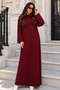 Knitted Patterned Knitwear Dress K3031 Claret Red