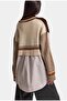 Women's Brown W6-16 Oversize Shirt Fabric Detailed Special Design Knitwear Cardigan - 5