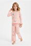 Girl's Buckled Rainbow and Star Patterned 100% Cotton Long Sleeve Pajama Set - 3