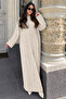 Knitted Patterned Knitwear Dress K3031 Stone Color - 3