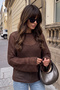 Women's Mesh Knit Openwork Boat Neck Knitwear Blouse Brown 27W3051 - 2