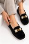 Women's Gold Chain, Crystal Stone Detailed Plush Indoor Ballerinas - 8