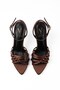 Women's Brown Satin Ankle Strap Pointed Toe Thin Heel Stiletto Evening Dress Heeled Shoes Forty - 3