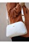 Women's Hand and Shoulder Bag with Double Zipper and Logo, Off-White with Cross Strap - 2