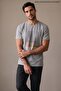 Gray Men's Gradient Tape Printed Crew Neck T-Shirt