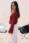 Women's Mesh Knit Openwork Boat Neck Knitwear Blouse Red 27W3051 - 4