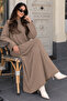 Knitted Patterned Knitwear Dress K3031 Mink - 3