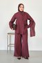 Women's Judge Collar Shawl Detail Shirt Suit Burgundy