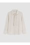 Özmarka New Season Ecru Scarf Collar Striped Women's Shirt - 4