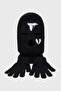 Knitted Unisex Gun Broken Heart Embroidered Balaclava Knitted Gloves Set Black