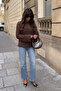 Women's Mesh Knit Openwork Boat Neck Knitwear Blouse Brown 27W3051 - 4
