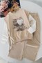 Sequin Heart Detailed Girls' 3-Piece Set with Tie Sides - Beige - 3