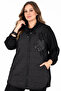Plus Size Quilted Hooded Zippered Women's Coat with Stone Flower Appliques and Pockets