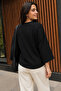 Women's Black Crew Neck Bat Sleeve Front Tie Blouse Arm-27K001010 - 2