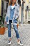 Gray Jacket with Collar, Buttons, Pockets, Striped Lining, Design, Loose Knitted Cardigan 55 70 - 3