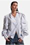 Women's Striped White W6-2 Oversize Padded Special Design Shirt