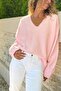Pink V-Neck Soft Textured Wool Loose Knitwear Sweater 55 55 - 4