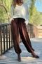 Brown Elastic Waist Elastic Leg Shalwar Velvet Woven Trousers 30 90 - 2
