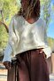 Ecru V-Neck Soft Textured Wool Casual Knitwear Sweater 55 55
