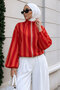 Elastic Striped Detailed Bomber Jacket Tsd260277 Red - 4