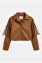 Women's Brown W6-198 Belt Length Special Design Jacket - 5