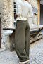 Khaki Double Layer Belted Asymmetrical Wide Leg Design Casual Woven Trousers 30 100 - 5