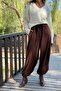 Brown Elastic Waist Elastic Leg Shalwar Velvet Woven Trousers 30 90 - 3