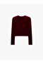 Long Sleeve Crew Neck Slim Fit Velvet Crop T-Shirt - 2
