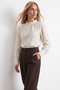 Women's Beige Stand Collar Scallop Woven Blouse Alc-X15789 - 4