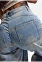 Women's Blue Baggy Fit T11T Special Patterned Fabric Design Denim Jeans - 7