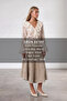 Women's beige v-neck valon embroidered hafiten transparent woven blouse alc-x15804 - 2
