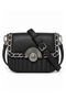Stylish Design Small Size Women's Shoulder Bag with Fan and Stone Logo Detail, Black