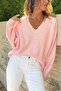 Pink V-Neck Soft Textured Wool Loose Knitwear Sweater 55 55 - 3