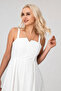 Women's White Lined Dress with Straps and Hidden Zipper Pocket, 100% Cotton - 2