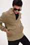 Men's relaxed fit casual shirt with elasticated cuffs, collar, and hem, zipper closure, and pockets - beige khaki jacket - 3