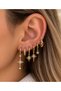 Set of 6 Gold Color Stone Hoop Earrings |   Sparkling Earrings with Star Figures - 2