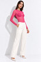 Women's Pink Elastic Tulle Fabric Long Sleeve Crew Neck Bottom Snap Bady Suit Blouse - 5