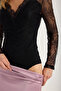 Tulle Dv Neckline Pleated Stitching Bodysuit - 4